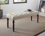 Leviton Fabric Tufted Turned Leg  Dining Bench, Tan - Grand Goldman Shop