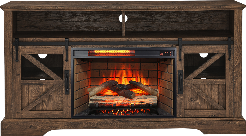 60 Inch Electric Fireplace  Entertainment Center With Door Sensor-Reclaimed Barnwood Color - Grand Goldman Shop