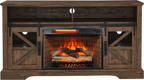 60 Inch Electric Fireplace  Entertainment Center With Door Sensor-Reclaimed Barnwood Color - Grand Goldman Shop