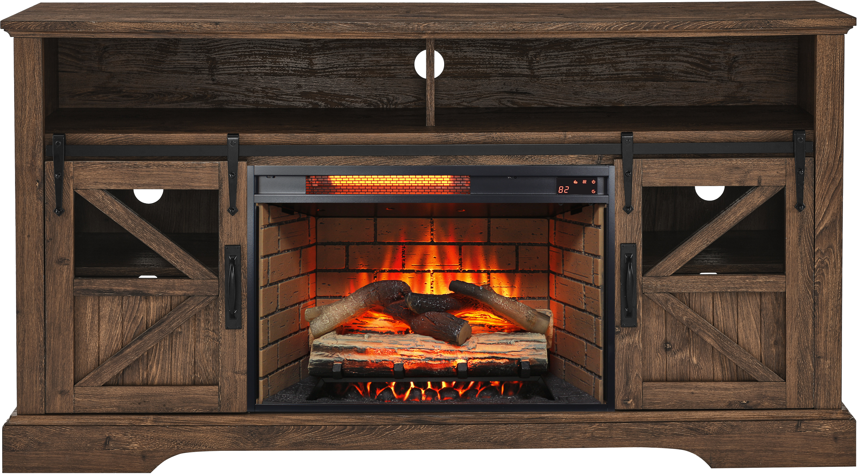 60 Inch Electric Fireplace  Entertainment Center With Door Sensor-Reclaimed Barnwood Color - Grand Goldman Shop