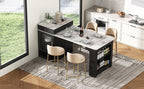 K&K 59.5' Kitchen Island with Extendable Dining Table, Kitchen Storage Table with Double-sided Storage, Kitchen Island with 2 Drawers, Power Outlet, Side Open Shelves, for Kitchen, Dining Room, Black - Grand Goldman Shop