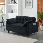 Modern Velvet Sofa Bed, 3-in-1 Convertible Love Seat with Backrest, Pillow, Pockets, Black Velvet, Metal Legs, 55x33x32.28 inches - Grand Goldman Shop