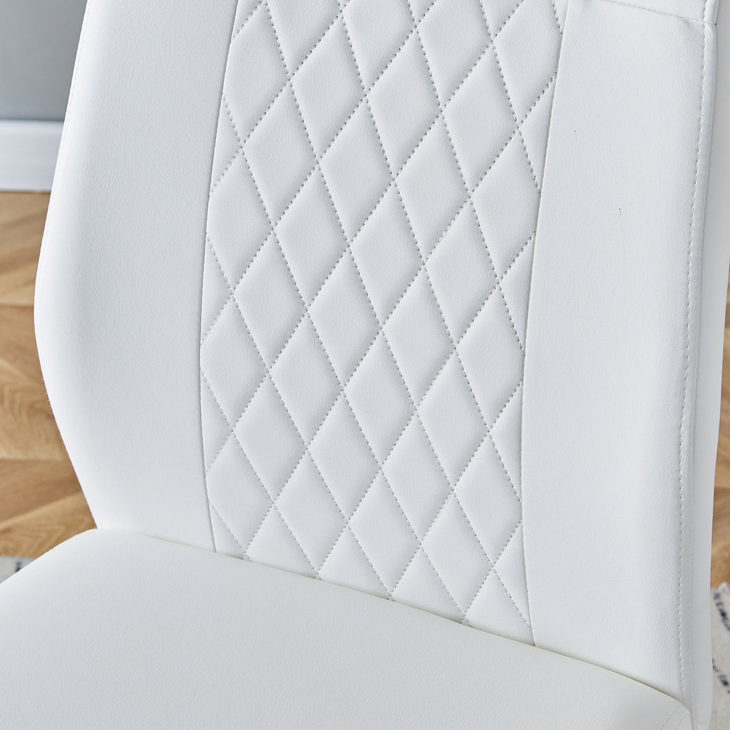 Modern Dining Chairs with Faux Leather Padded Seat and Metal Legs in White, Set of 4 - Grand Goldman Shop