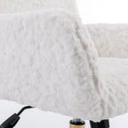 Stylish A&A Furniture Artificial Rabbit Hair Office Chair with Golden Metal Base, Adjustable Swivel Vanity Chair, Beige Velve