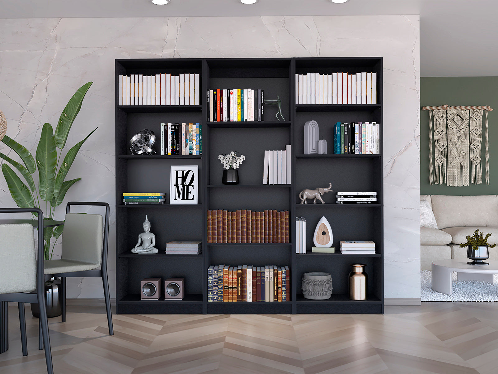 Bartow 3 Piece Home Bookcase set, 74' Wide with 14 Shelves ,  Living Room Set Set  Black - Grand Goldman