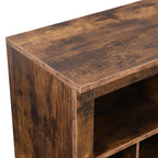 ON-TREND Sleek Design 24 Shoe Cubby Console, Modern Shoe Cabinet with Curved Base, Versatile Sideboard with High-quality for Hallway, Bedroom, Living Room, Rustic Brown - Grand Goldman Shop