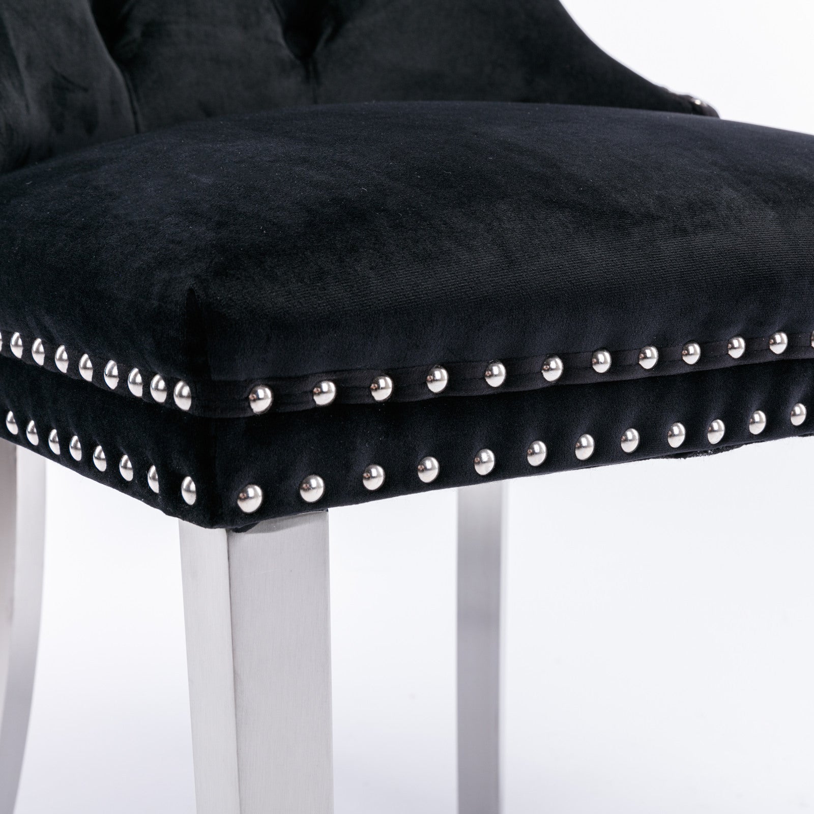 Nikki Collection Modern, High-end Tufted Solid Wood Contemporary Velvet Upholstered Dining Chair with Chrome Stainless Steel Plating Legs,Nailhead Trim,Set of 2,Black and Chrome, SW1701BK - Grand Goldman Shop
