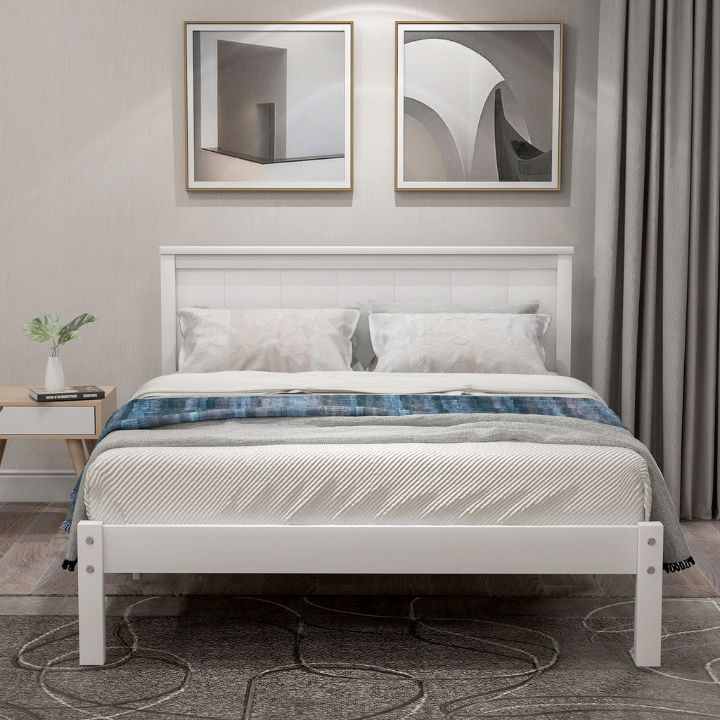 White Platform Bed Frame with Headboard, Wood Slat Support, No Box Spring Needed, Twin, Pine and MDF - Grand Goldman Shop