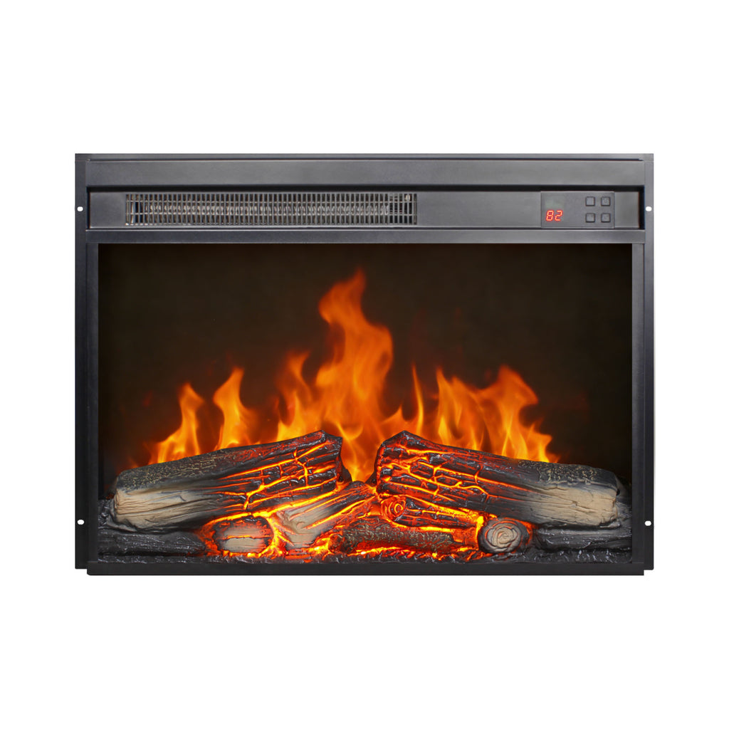 23 inch electric fireplace insert, ultra thin heater with log set & realistic flame, remote control with timer, overheating protection - Grand Goldman Shop