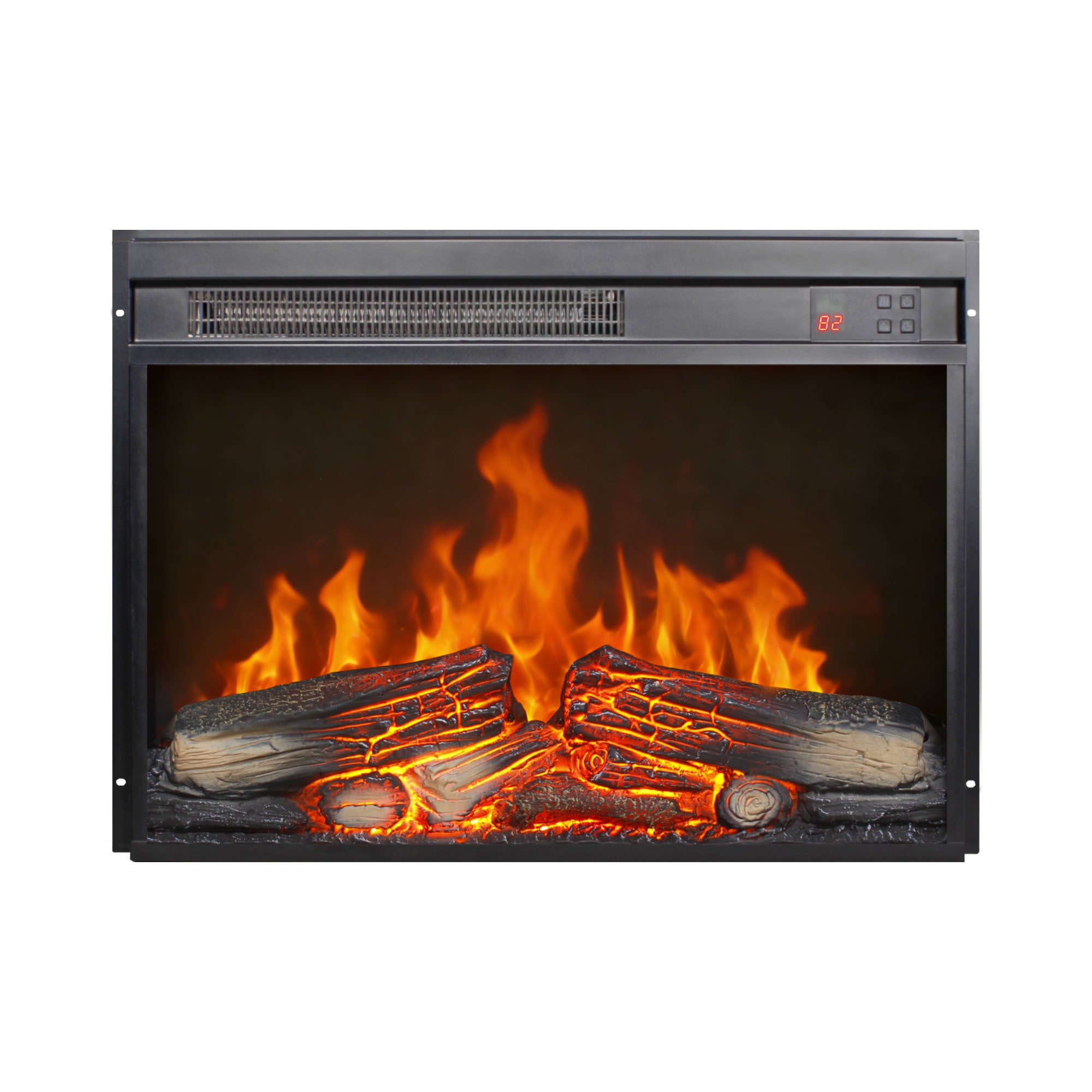 23 inch electric fireplace insert, ultra thin heater with log set & realistic flame, remote control with timer, overheating protection - Grand Goldman Shop