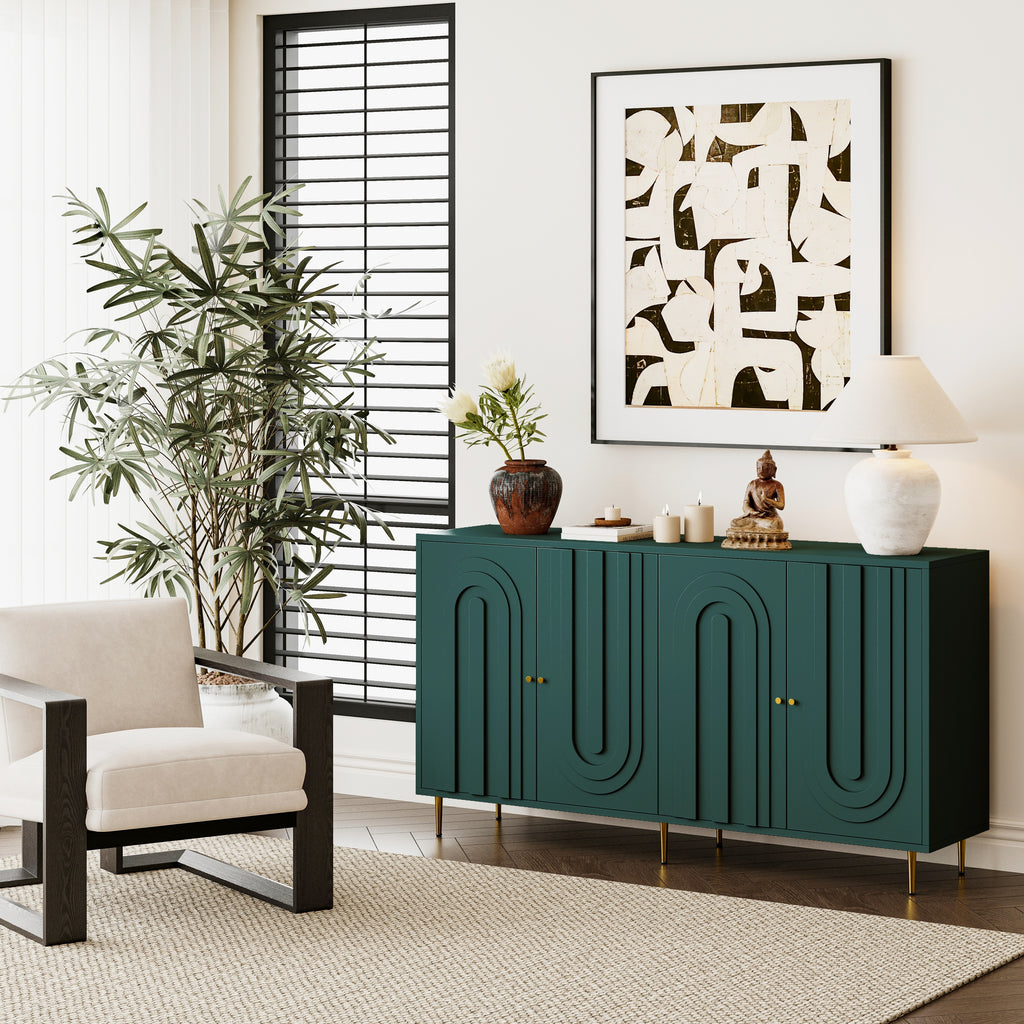 Modern Green Lacquered 4 Door Wooden Cabinet Sideboard Buffet Server Cabinet Storage Cabinet, for Living Room, Entryway, Hallway, Office, Kitchen and Dining Room - Grand Goldman Shop