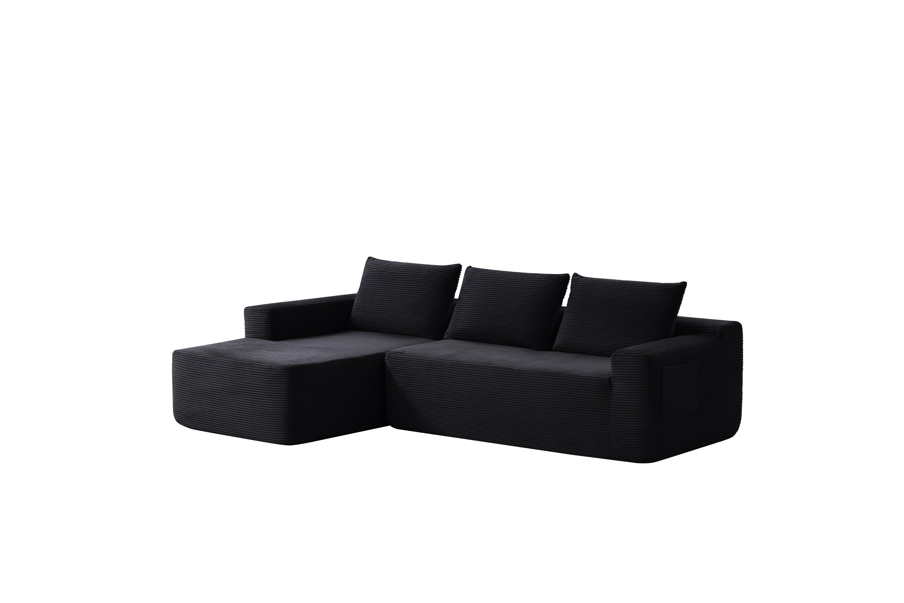 96.9' Cloud Sectional Couch with L-Shape Chaise,Modern Modular Sofa with Deep Seat, Upholstered Couches for Living Room Bedroom,No Assembly Required, (Corduroy Fabric),Black - Grand Goldman Shop