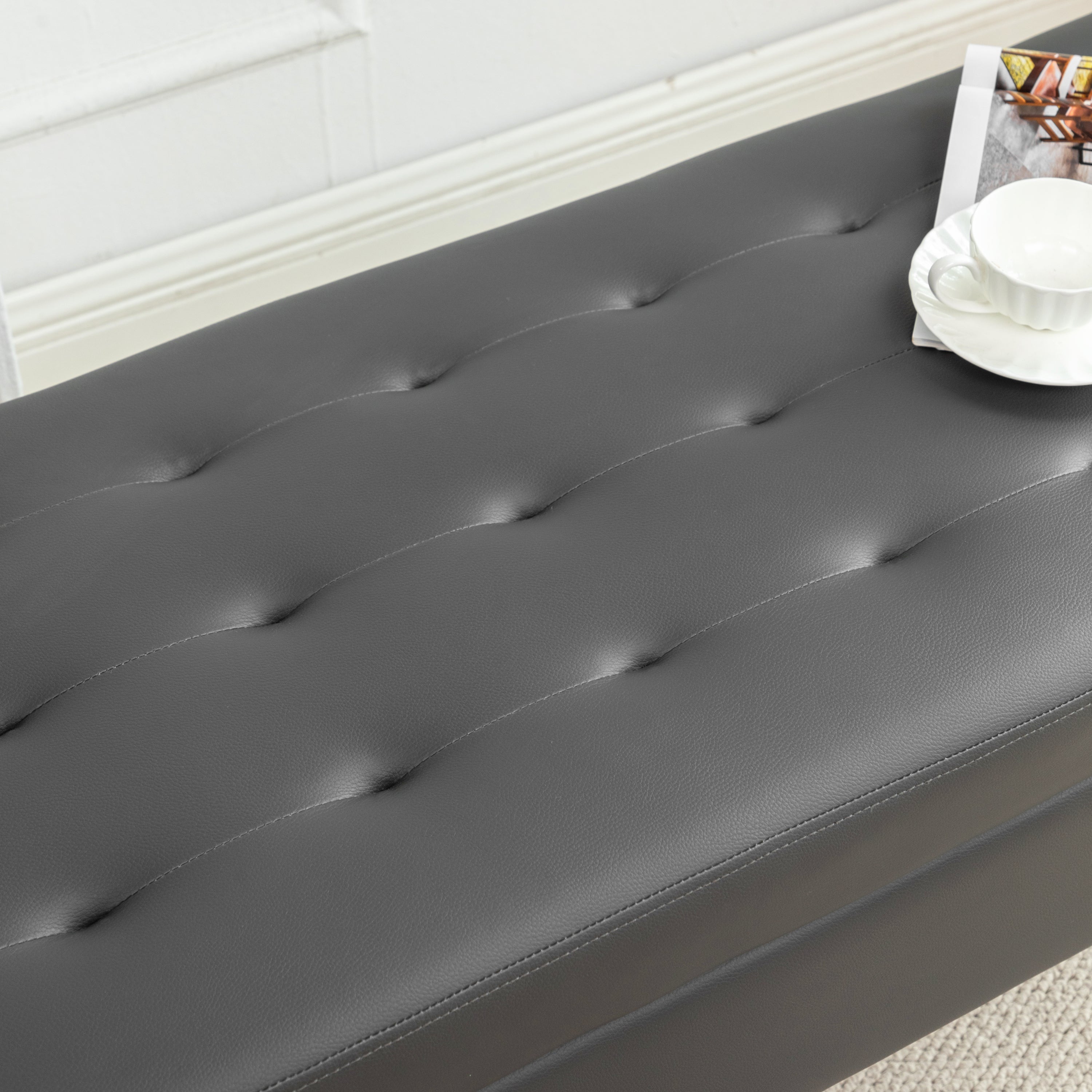 Storage Bench with Storage Bench for Bedroom End of Bed Bench Foot of Bed Bench Entryway Bench Storage Ottoman Bench 43.3' W x 17.7' Dark Grey Leather Bench - Grand Goldman Shop