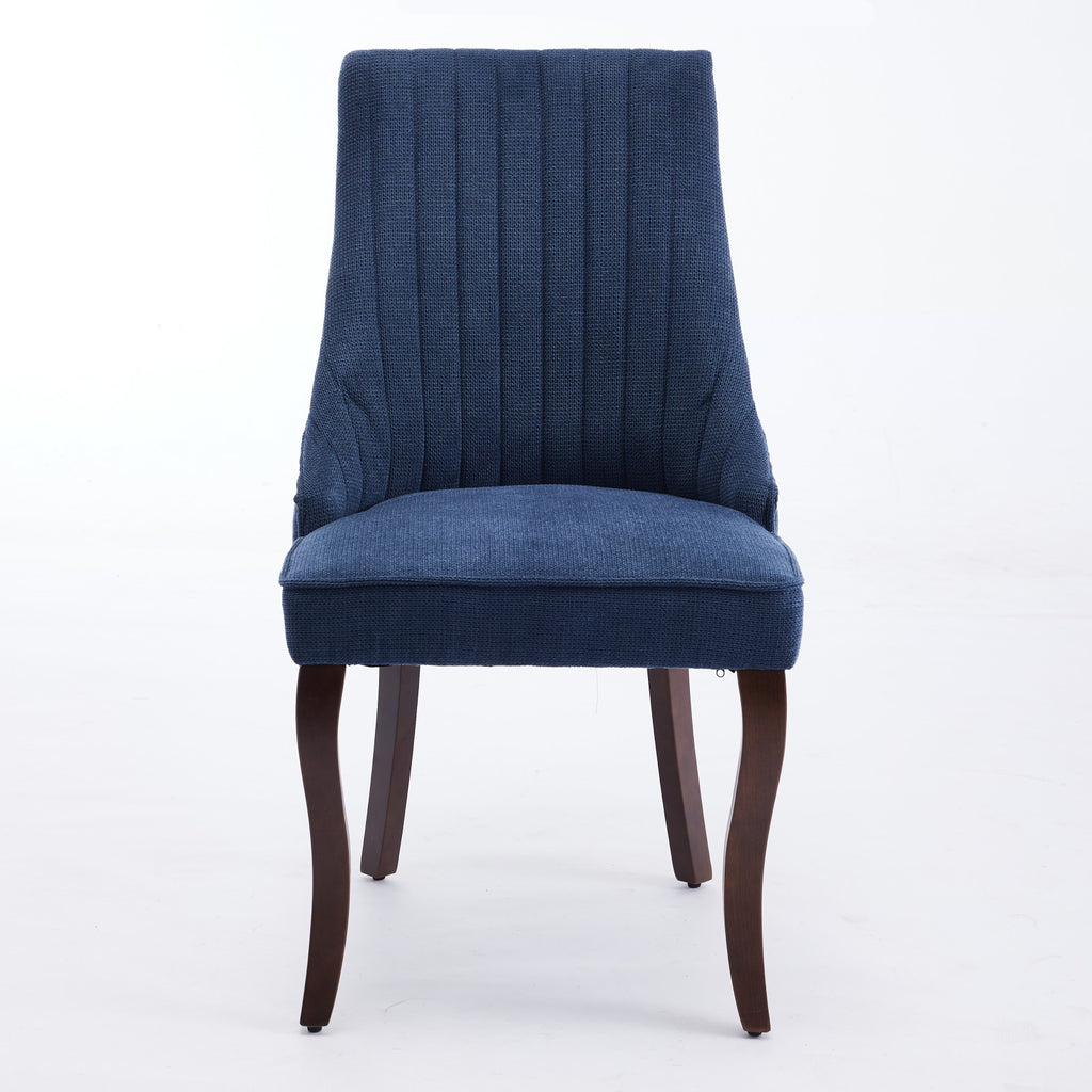 Rayon Cloth Flocking Linen Dining Chairs Channel Kitchen Dinner Chair Comfy Fabric Upholstered Accent Chair for Dining Room with Curved Solid Wood Legs,Set of 2 (Blue), SW1847BL - Grand Goldman Shop