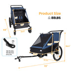 2 in 1 Kids Bike Trailer and Stroller for 1 to 2 Children, Jogging Function, Foldable Compact Storage with Universal Bike Hit
