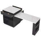 K&K 82.6' Fluted Kitchen Island with Extendable Dining Table for 4-6, Island Table for Kitchen with Power Outlet, Kitchen Table with Double-Side Storage, 2 Drawers 2 Side Open Shelves, Black - Grand Goldman Shop