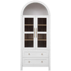 K&K 71' Tall Arched Kitchen Pantry Cabinet with 2 Large Drawers, Modern Farmhouse Kitchen Storage Cabinets with Adjustable Shelves, Glass Door, Wood Versatile Cupboard for Kitchens, Dining Room, White - Grand Goldman Shop