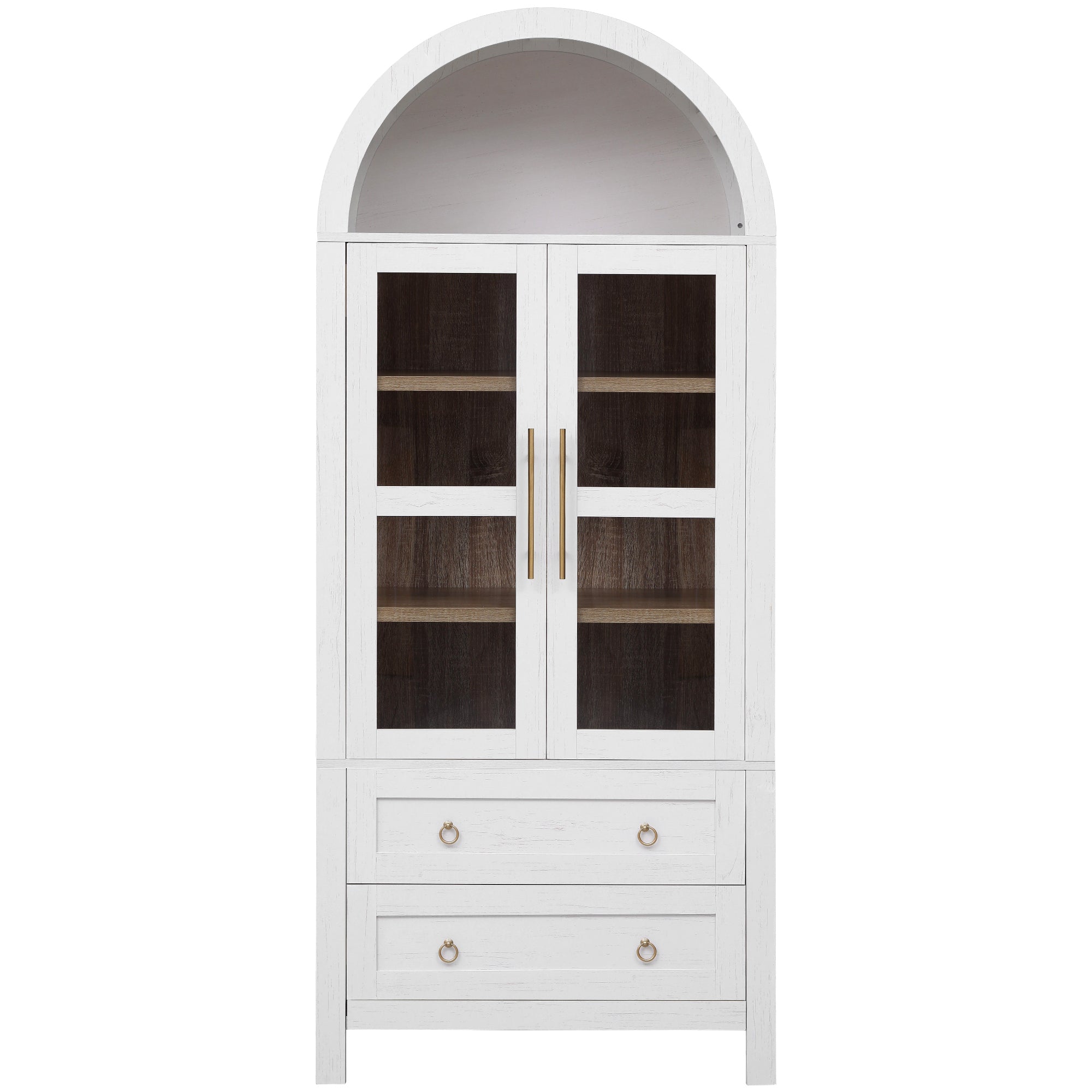 K&K 71' Tall Arched Kitchen Pantry Cabinet with 2 Large Drawers, Modern Farmhouse Kitchen Storage Cabinets with Adjustable Shelves, Glass Door, Wood Versatile Cupboard for Kitchens, Dining Room, White - Grand Goldman Shop