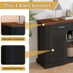 Black Fluted Sideboard Buffet Cabinet with 4 Doors and 3 Drawers, Modern Wood Kitchen Storage Console Table for Living Room Dining Room Entryway, 63' - Grand Goldman Shop