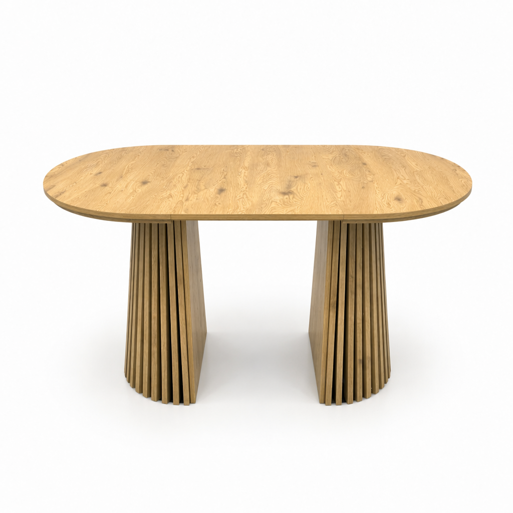 Wooden Dining Table, Flexible and Extendable, Multi-functional and Space-saving, Fashionable Oval Design and Slatted Table Legs, Tea Table or Office Desk, Beautiful and Practical - Grand Goldman Shop