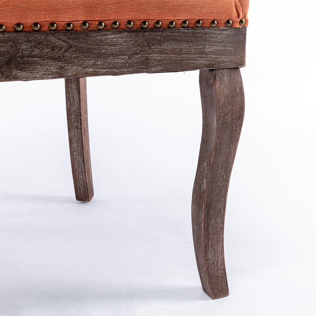 A&A Furniture,Ultra Side Dining Chair，Thickened fabric chairs with neutrally toned solid wood legs， Bronze nail head，Set of 2，Orange - Grand Goldman Shop