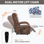 Power Brown Leatheraire Lift Recliner Chair Dual Motor Infinite Position Up to 350 LBS with Solid Wood Armrests, Heat Massage and Heavy Duty Motion Mechanism - Grand Goldman Shop