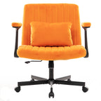 Orange Velvet Criss Cross Armrest Office Chair with Wheels - Stylish for Home Office, Gaming & Makeup | Premium Home Decor - 