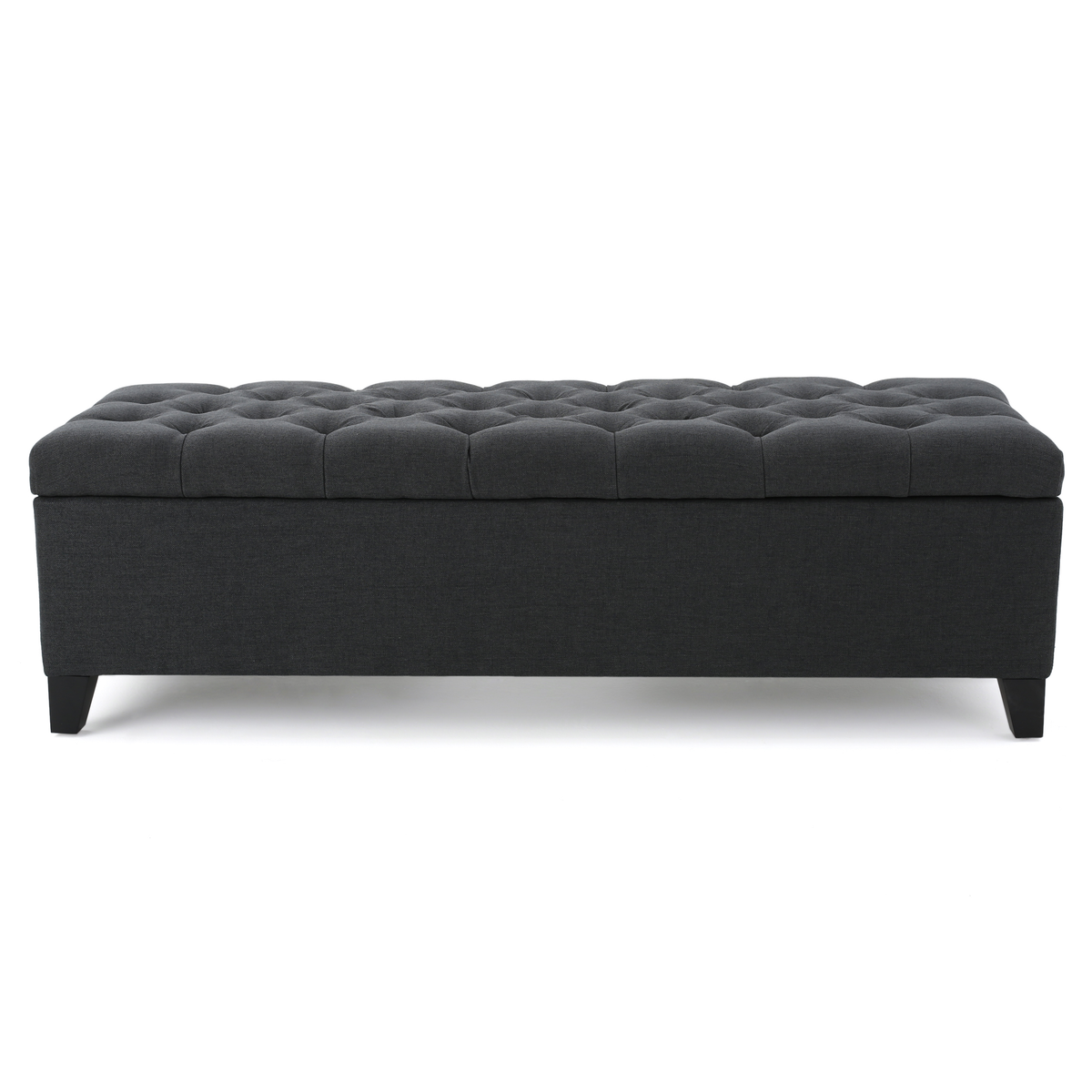 Glouster Contemporary Storage Ottoman V2 with Button-Tufted Diamond Stitching in Dark Gray Fabric - Grand Goldman Shop