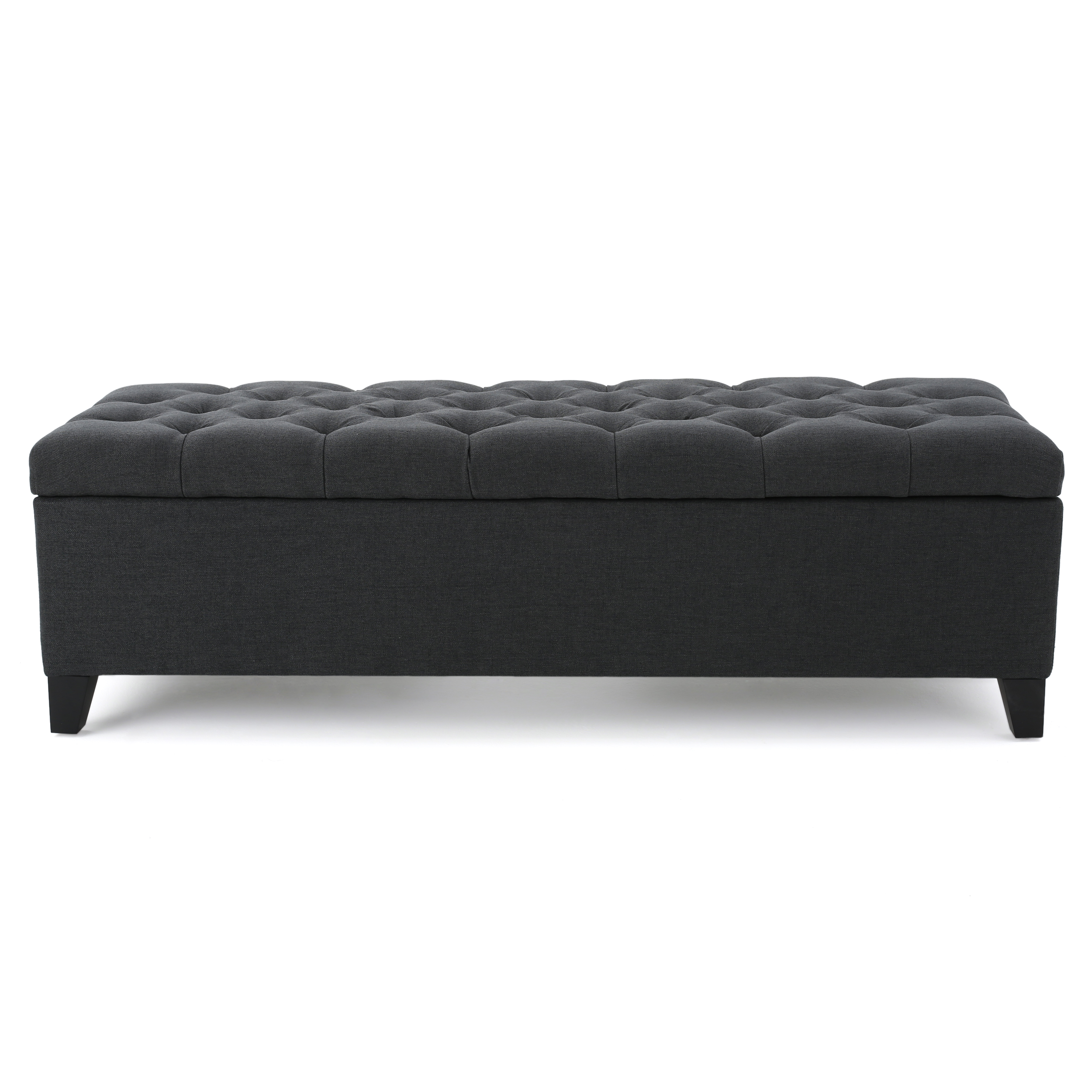 Glouster Contemporary Storage Ottoman V2 with Button-Tufted Diamond Stitching in Dark Gray Fabric - Grand Goldman Shop