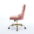 A&A Furniture Office Chair,Modern Velvet Upholstered Tufted Button Home Office Chair with Golden Metal Base,Adjustable Desk C