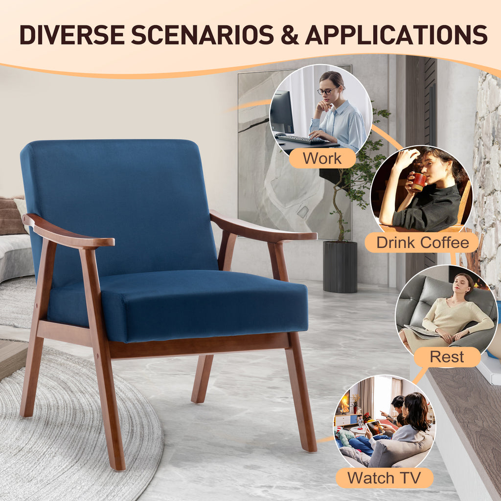 Mid-Century Modern Wingback Accent Chair with Solid Wood Frame and Extra-Thick Backrest – Lounge Chair for Living Room, Bedroom, or Reading Room - Grand Goldman Shop