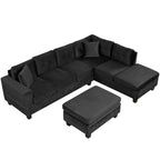 Modern Sectional Sofa with Storage Ottoman, L-Shape Couch with 2 Pillows and Cup Holders, Black Velvet, 105' - Grand Goldman Shop
