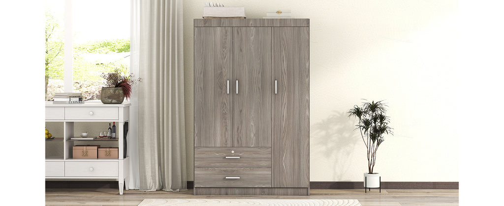 3-Door Wardrobe with 2 Drawers, Wood Grain Effect in Gray(OLD SKU:LP006001) - Grand Goldman Shop