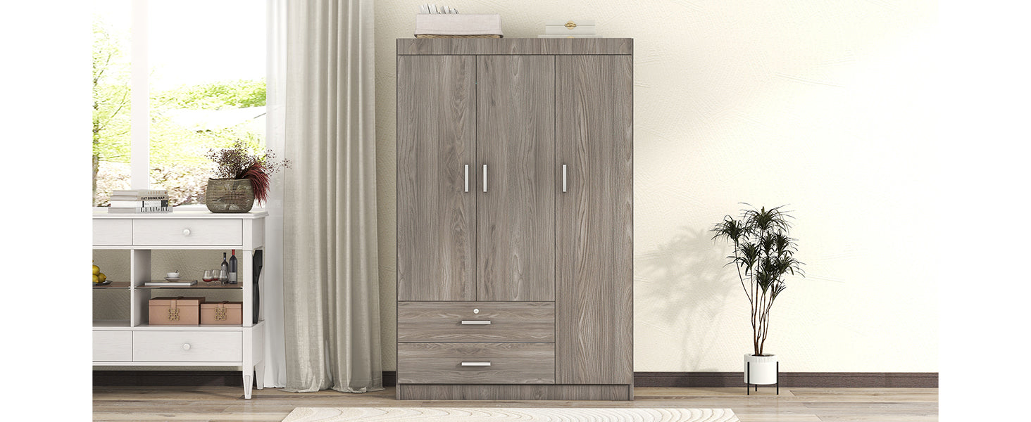 3-Door Wardrobe with 2 Drawers, Wood Grain Effect in Gray(OLD SKU:LP006001) - Grand Goldman Shop