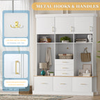 75'' H Entryway Hall Tree with Bench and Storage, 5-in-1 Modern Hall Tree with Coat Rack, 6 Drawers, 3 Cabinets and 3-Tier Top Storage for Hallway, Entryway, Living Room, Mudroom - Grand Goldman Shop