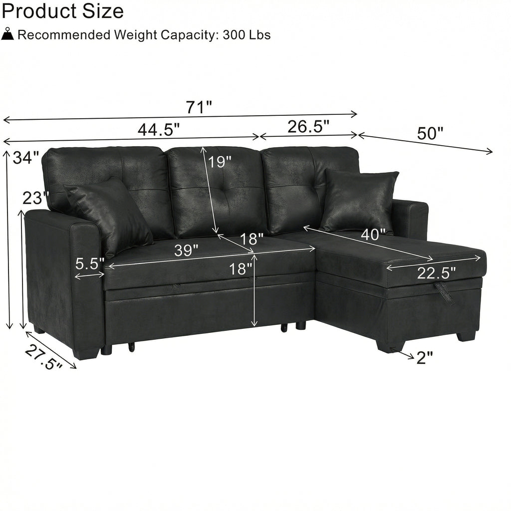 Sleeper Sofa, Sectional with Pull-Out Bed, Reversible Chaise, Storage Sectional, Foil Fabric, Small Space Solution, Convertible Sofa Bed - Grand Goldman Shop
