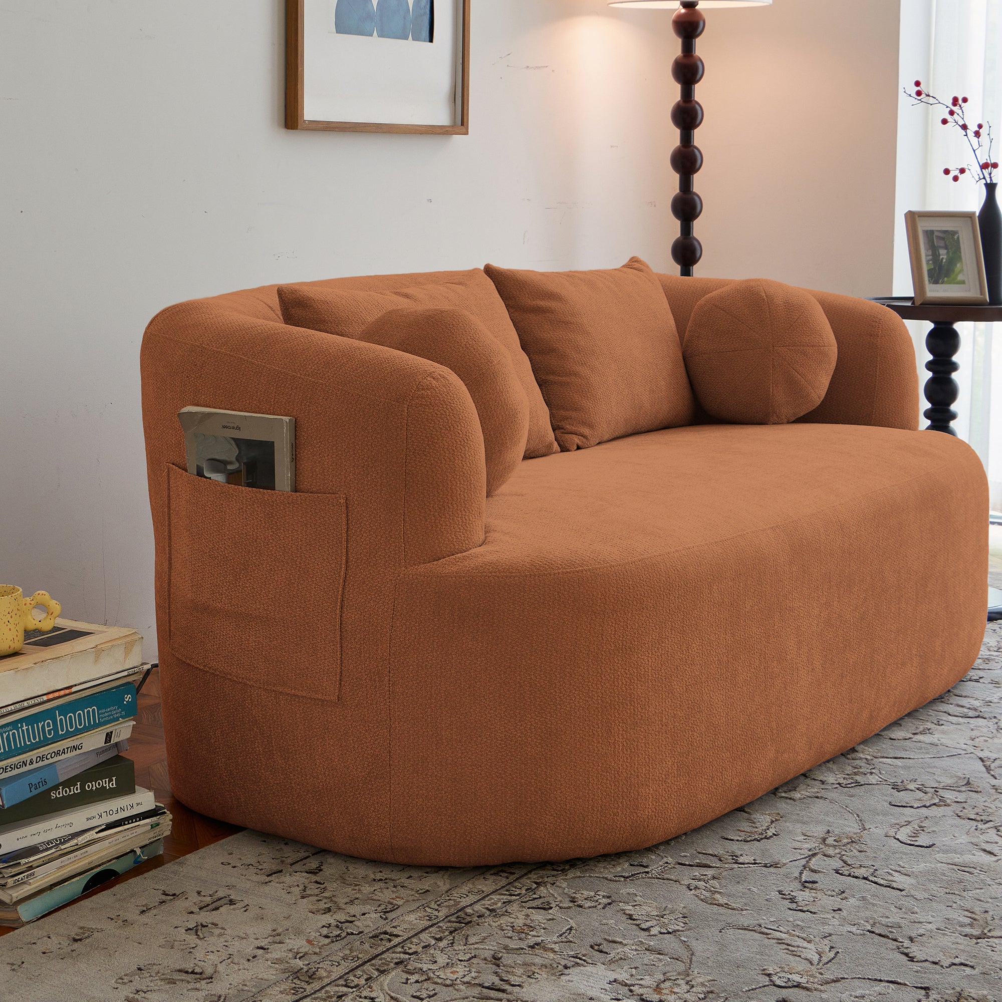 Sofa-in-a-Box, Memory Foam 2-Seater Couch, No Installation & Easy to Transport, Deep Seat Modern Sofa with chenille Fabric, Couch for Living Room, Bedroom, Apartment, Home Office,Orange - Grand Goldman Shop