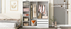 Doorless Wooden Storage Wardrobe for Dedroom with Shelves and 3 Drawers, White - Grand Goldman Shop