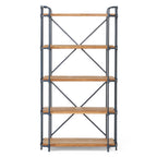 Yorktown Industrial 5-Shelf Bookcase with Metal Pipework and Solid Fir in Natural Finish - Grand Goldman Shop