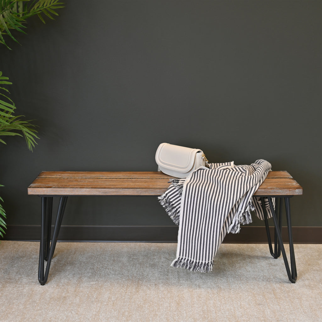 Aryven Industrial Wood Dining Bench, Rustic Dark Pine Finish - Grand Goldman Shop