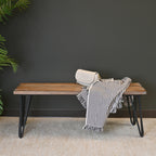 Aryven Industrial Wood Dining Bench, Rustic Dark Pine Finish - Grand Goldman Shop