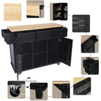 Kitchen Cart with Rubber wood Drop-Leaf Countertop ,Cabinet door internal storage racks,Kitchen Island on 5 Wheels with Storage Cabinet and 3 Drawers for Dinning Room, Black - Grand Goldman Shop