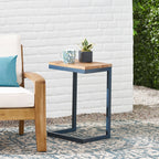 Medium C-shaped End Table with Iron Base and Fir Wood Top, Black - Grand Goldman Shop