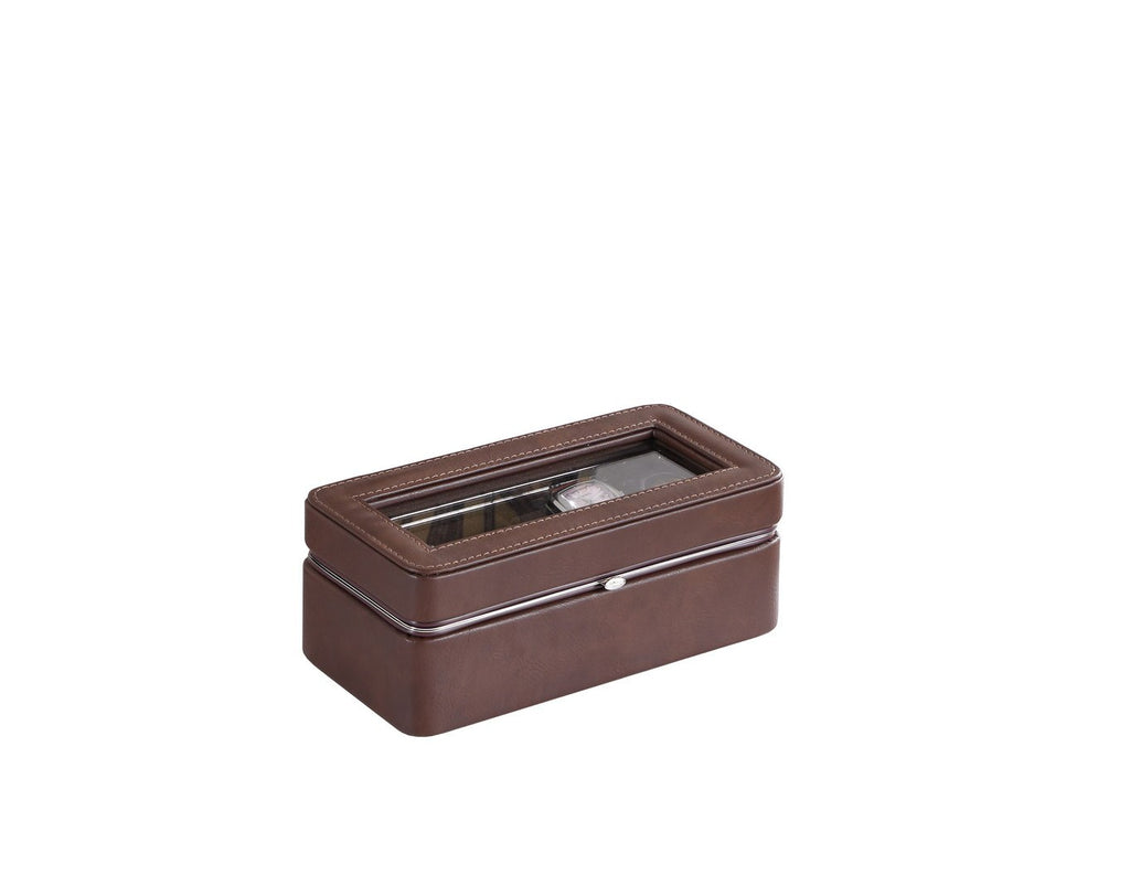 8' Long Tempered Glass and Leather 4-Slot Watch Display Case, Brown - Grand Goldman Shop