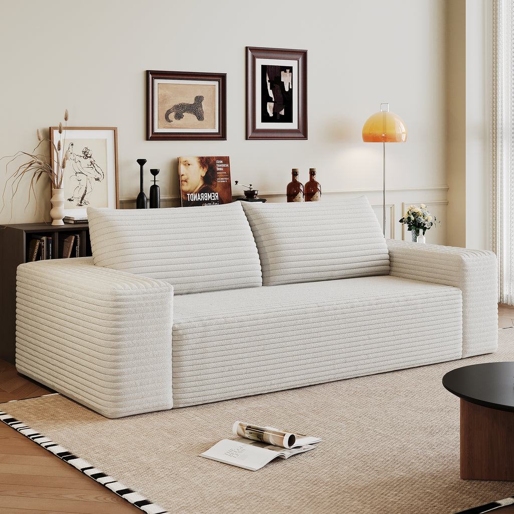 71' 3Setaser Sofa,Corduroy Fabric,Deep Seat Couches,Comfy Loveseat Sofa,No Assembly,1pcs for Living room, Bedroom,Conference room ,Apartment,White - Grand Goldman Shop