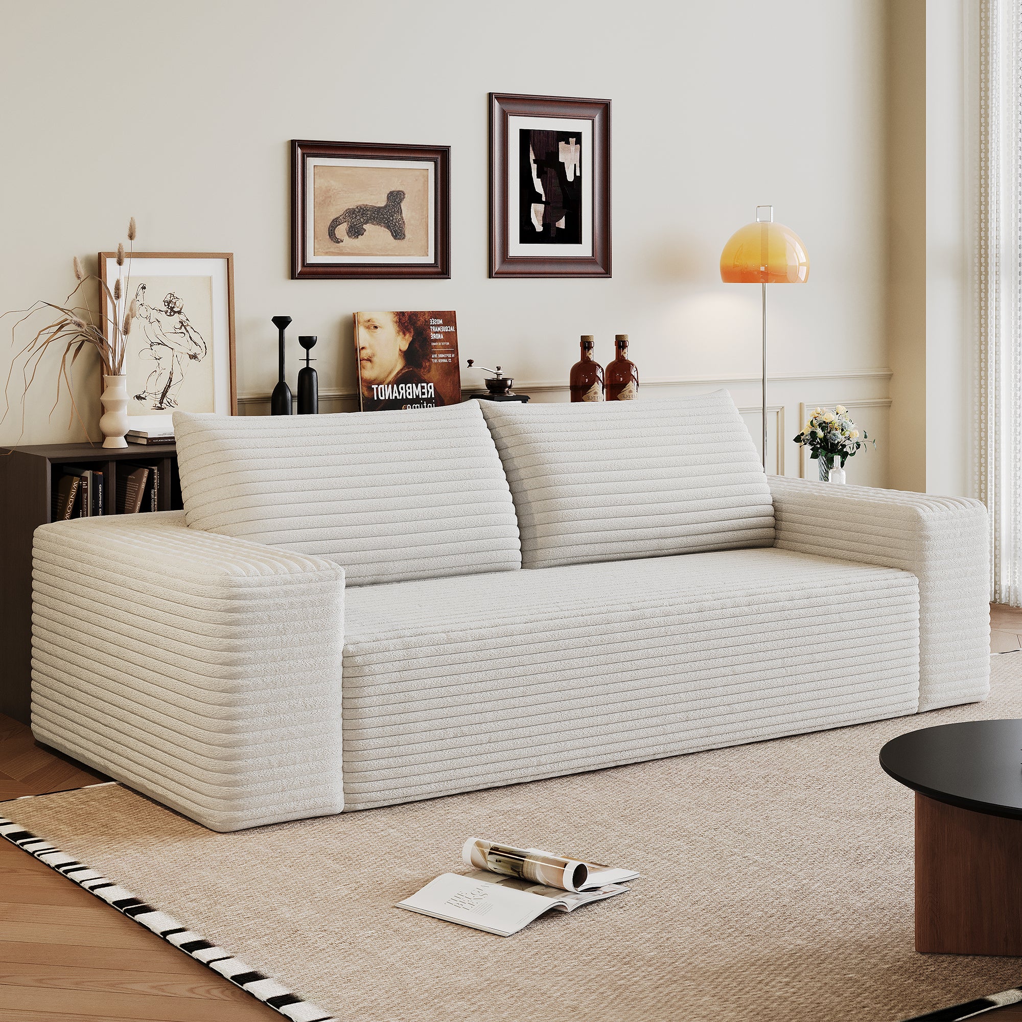 71' 3Setaser Sofa,Corduroy Fabric,Deep Seat Couches,Comfy Loveseat Sofa,No Assembly,1pcs for Living room, Bedroom,Conference room ,Apartment,White - Grand Goldman Shop