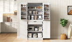 K&K 72' Tall Farmhouse Kitchen Pantry Cabinet with 8 Door Shelves, Curved Design Storage Cabinet with 3 Adjustable Shelves, Hidden Drawer, Versatile Cupboard for Kitchen, Dining & Bathroom, White - Grand Goldman Shop