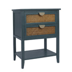 2-Drawer Side Table - Natural Rattan - End Table - Suitable for Bedroom, Living Room, or Study - Green MDF - Grand Goldman Shop