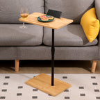 Bamboo Couch Tray Table Height Adjustable C-Shaped End Table with Slots 2 Tier Sofa Side Table for Living Room & Bedroom (Rectangle + Rectangle) - Grand Goldman Shop