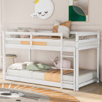 White Twin Over Twin Floor Bunk Bed with Ladder, Solid Pine Wood, 79.1''L x 42''W x 46.5''H - Grand Goldman Shop